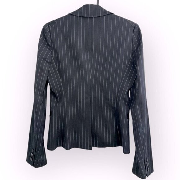THEORY Navy white Pinstripe double breasted blazer Suit Jacket cotton slim sz 2 - Picture 2 of 6